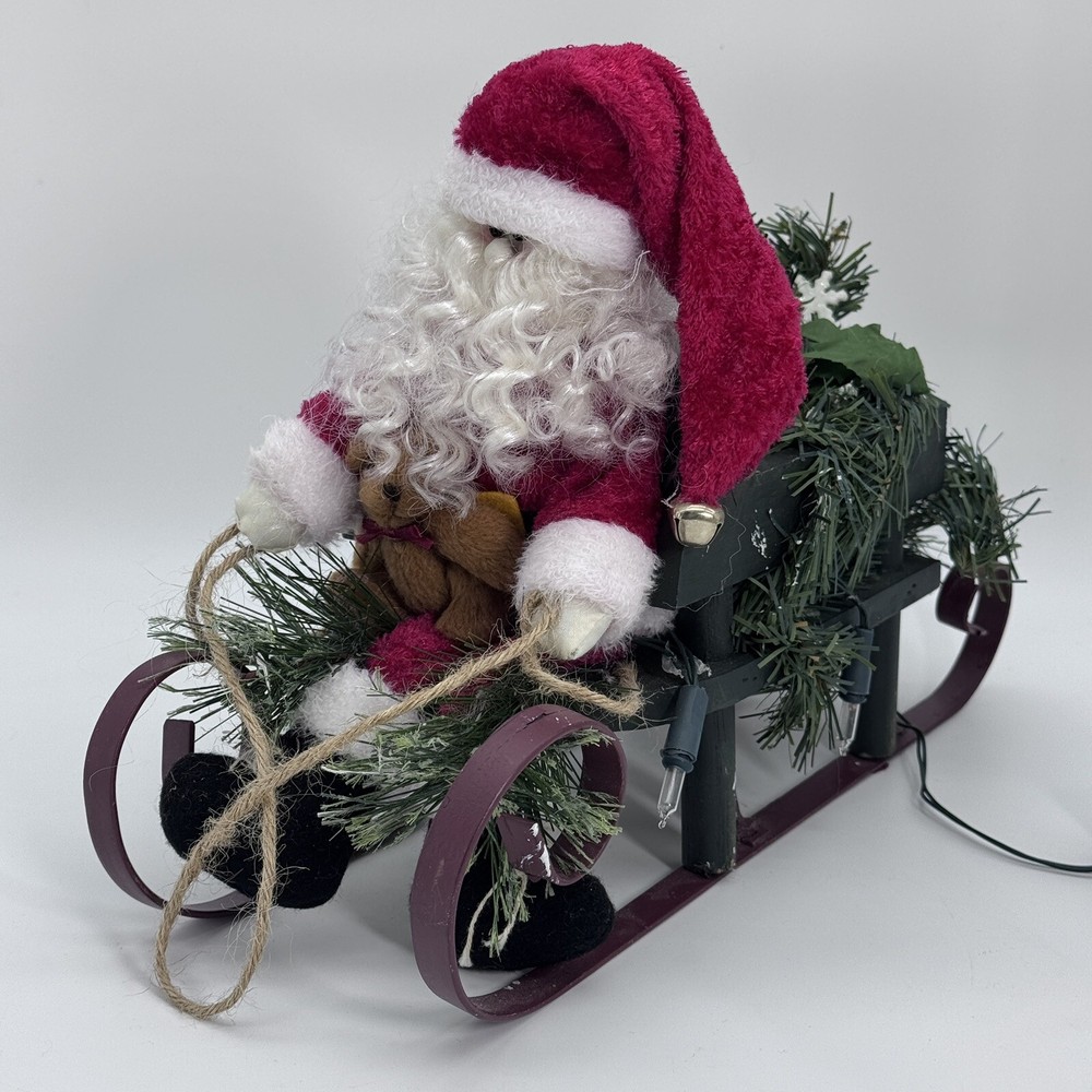 Christmas Holiday Centerpiece Vintage Battery Light Up Santa Sleigh Teddy Bear