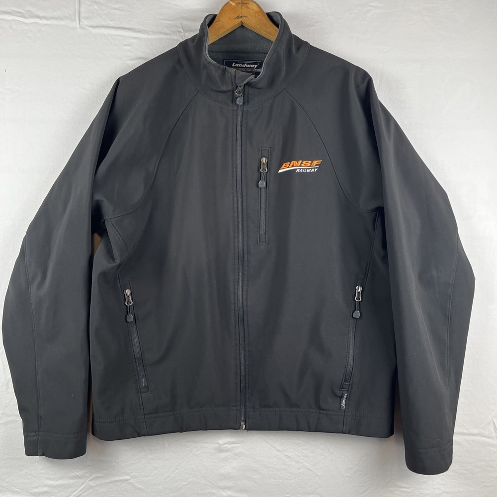 Landway Soft Shell Jacket Mens Size Medium BNSF Railway Logo Full Zip Mock Neck