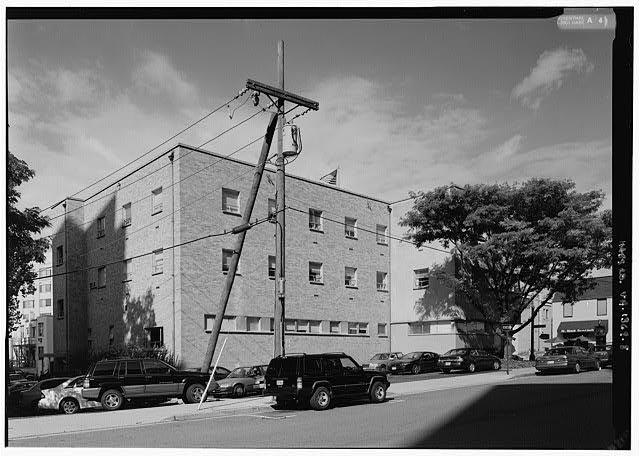 8. Perspective view rear building, looking from southeast south east elevations