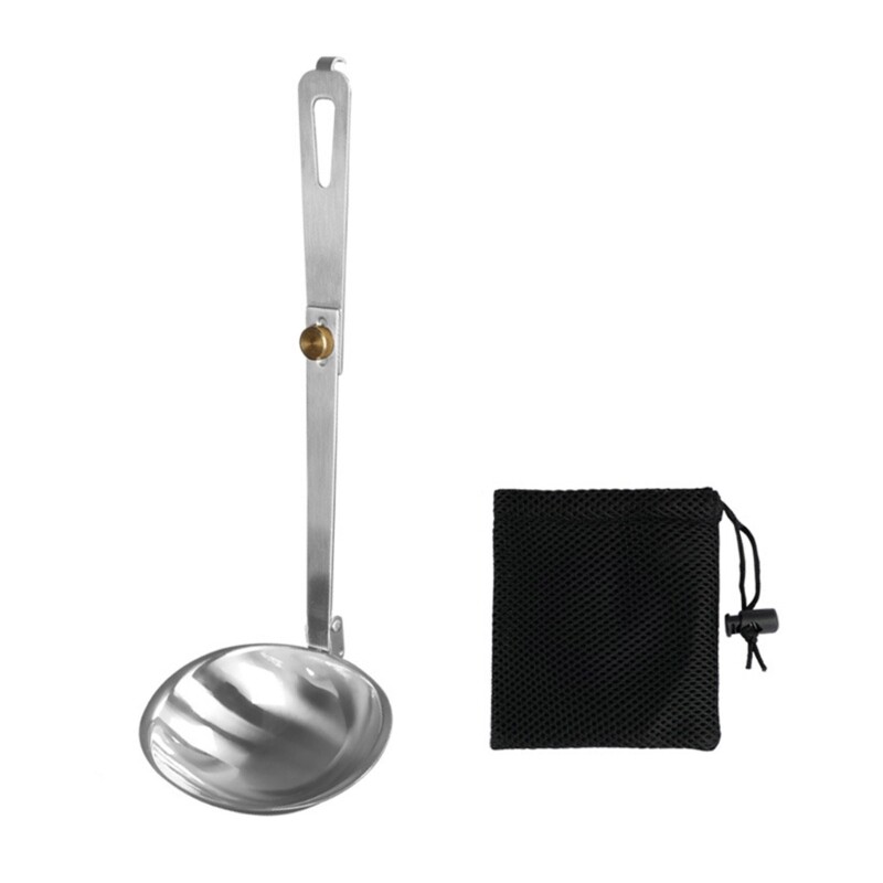 304 Stainless Steel Dinnerware Foldable Handle Soup Spoon Camping Tableware