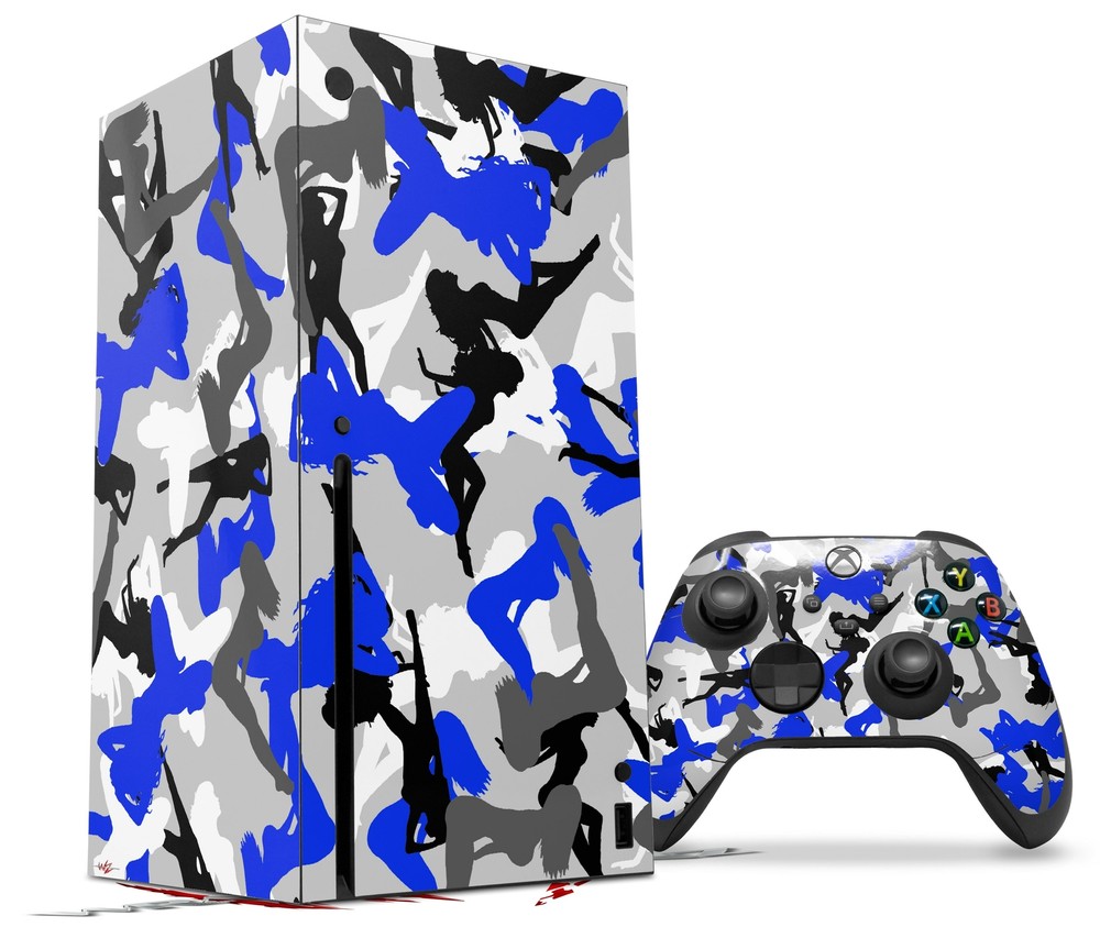Skin Set for XBOX Series X Sexy Girl Silhouette Camo Blue