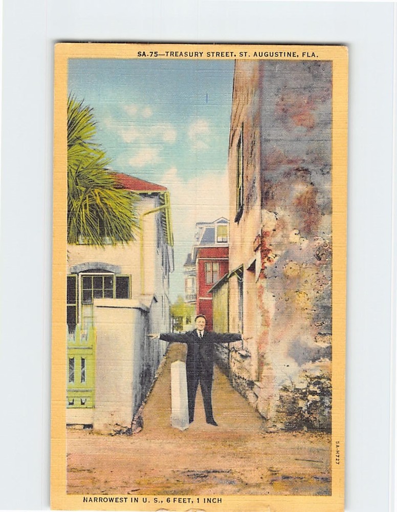 Postcard Treasury Street Narrowest Saint St. Augustine Florida USA North America