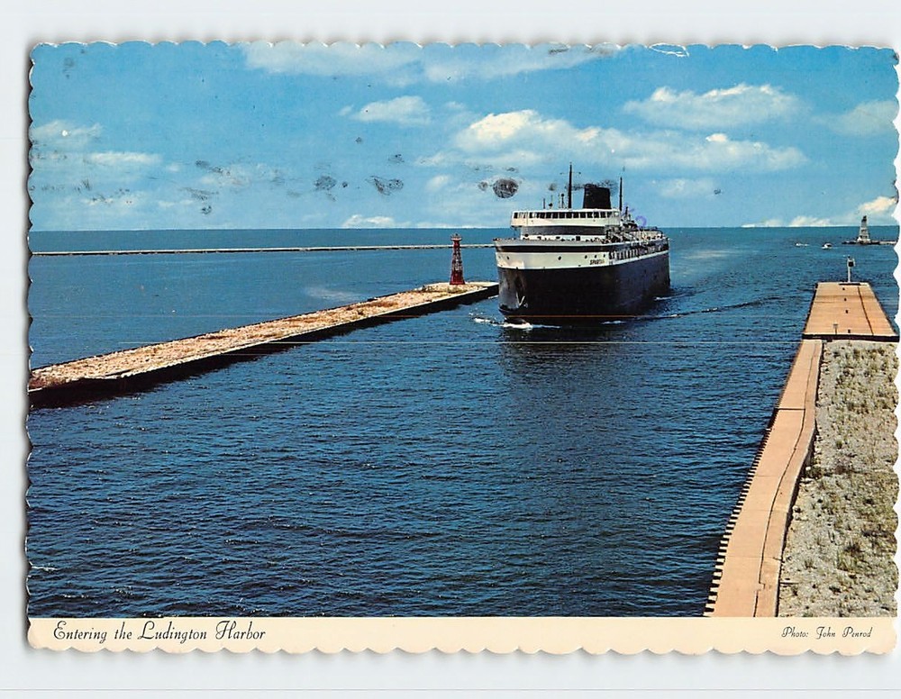 Postcard Entering the Ludington Harbor Crossing Lake Michigan USA
