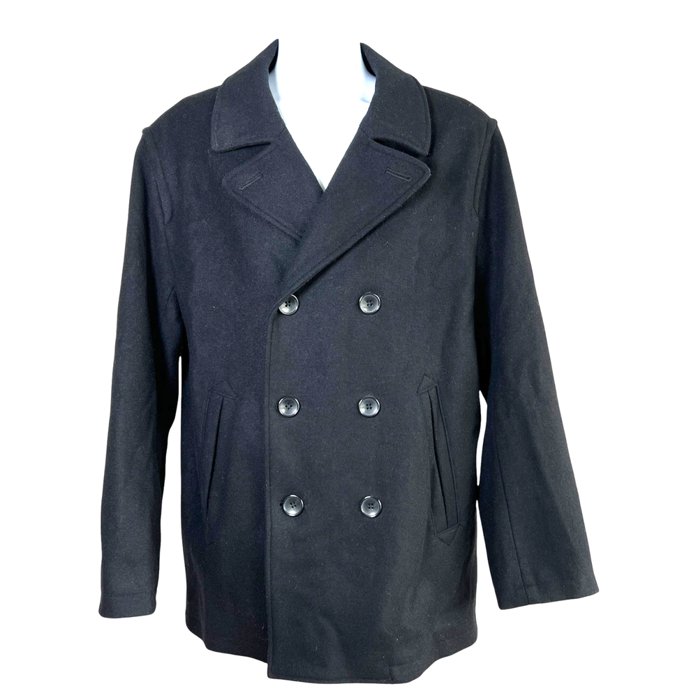 Gap Mens Wool Blend Double Breasted Pea Coat Black Size Large Fisherman Nautical
