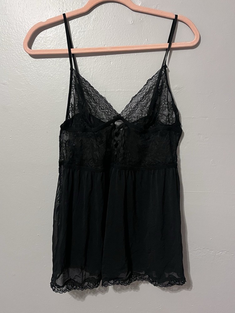 NWT Adore Me Black Lace & Sheer Mesh Babydoll W/ Panties Lingerie