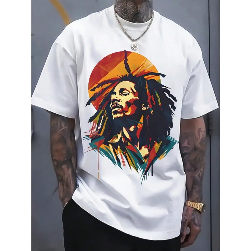 Men's Reggae Style Pattern T-Shirt-Bright Dreadlocks Character Print Graphic Tee