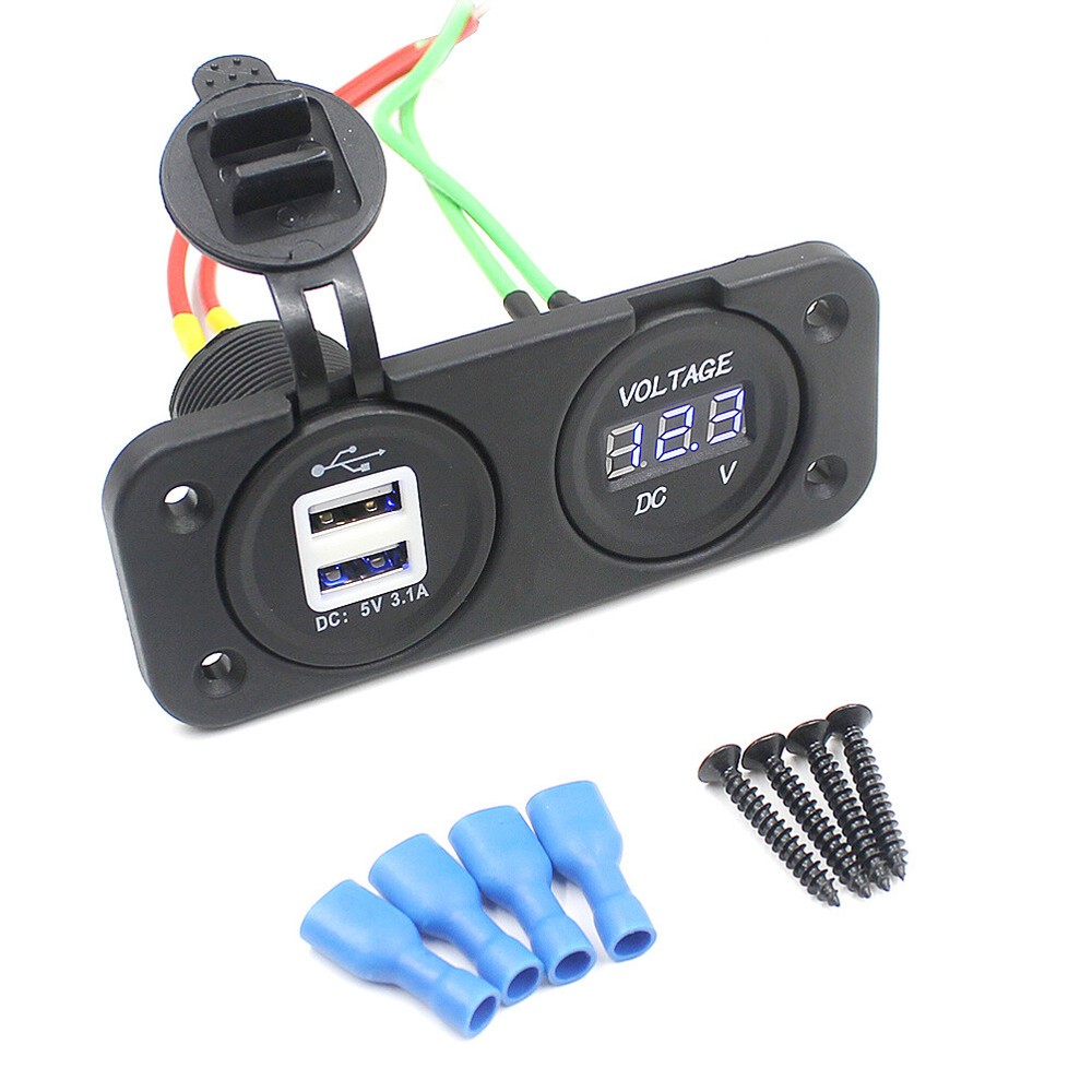 12V Car Charger with Digital Voltmeter & Dual USB Ports for Phones