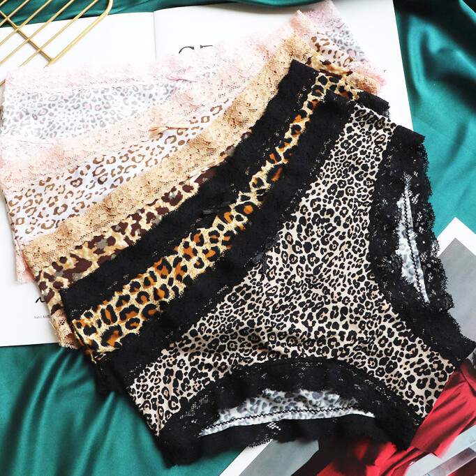 5PCS/LOT Womens Sexy Panties Brief Leopard Print Lace Underwear Lingerie Hipster