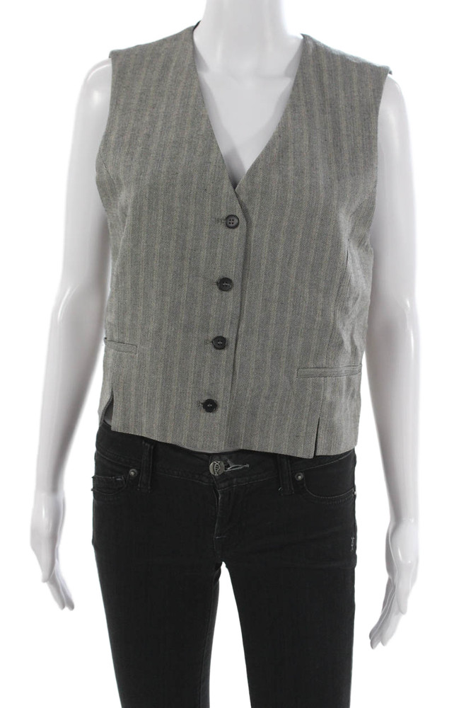 Zara Women Gray Sleeveless V Neck Vest Herringbone Button Size MFree Shipping in US $100+ Orders | $6.95 Orders Below