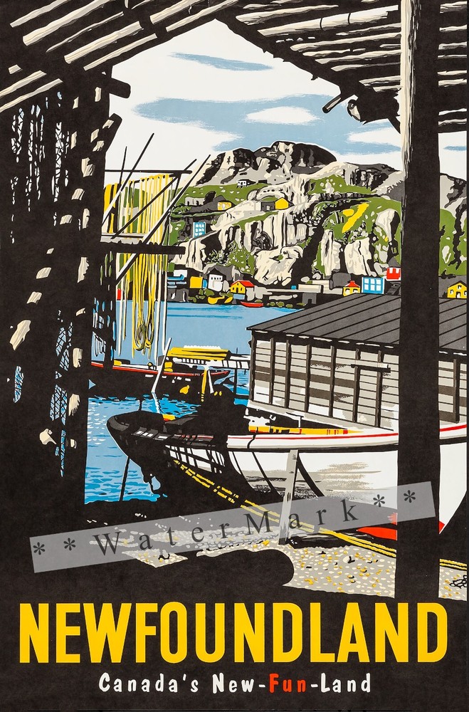 Terranova Canadá 1950 Nueva Tierra Diversión Vintage Póster Estampado Estilo Retro Arte de Pared