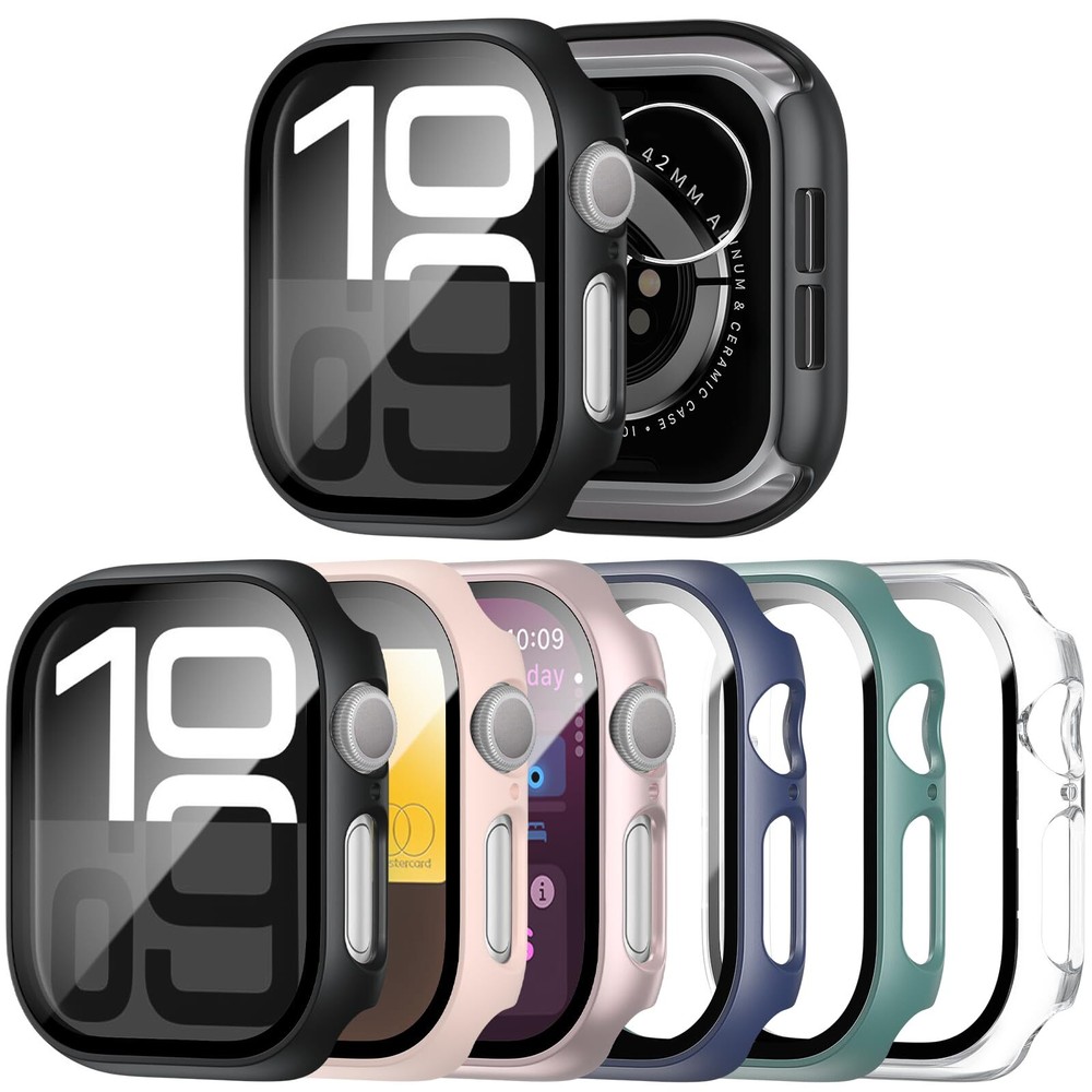 JERXUN 6 Pack Case with Tempered Glass Screen Protector for Apple Watch Series 1