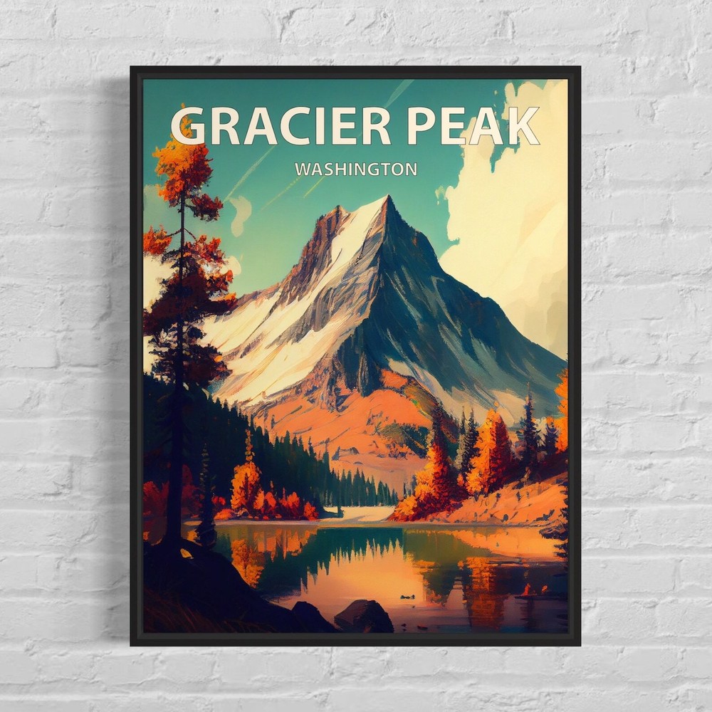 Gracier Peak Washington Retro Art Print Gracier Peak Wall Art Painting Gracier