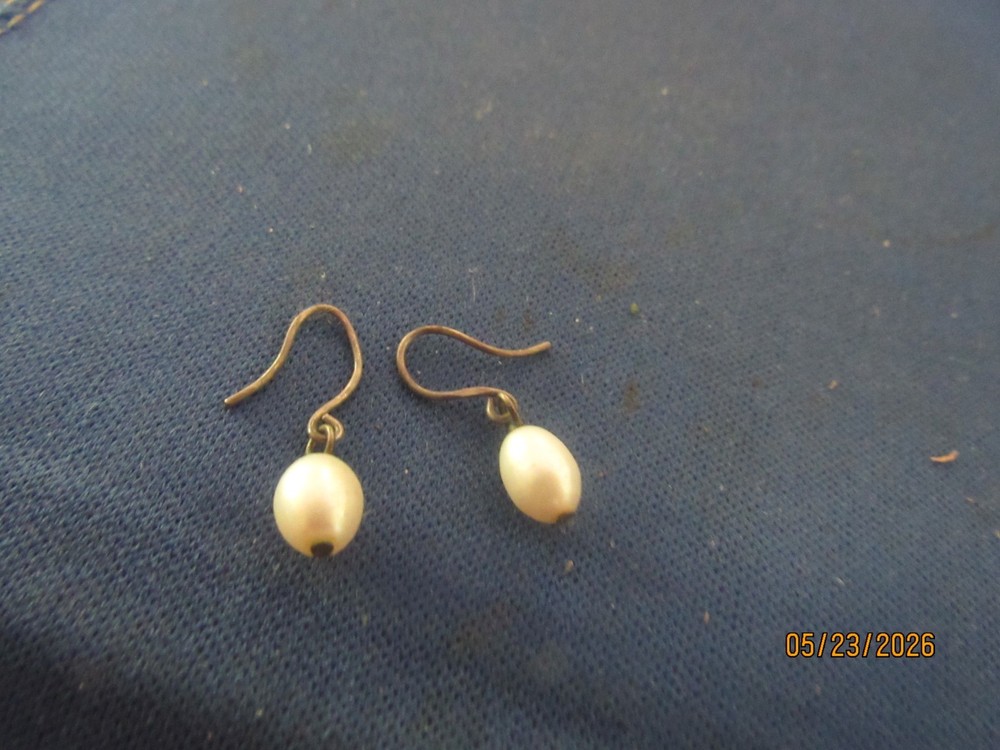 Vintage Sterling Silver Pearls Pierced Wire Earrings