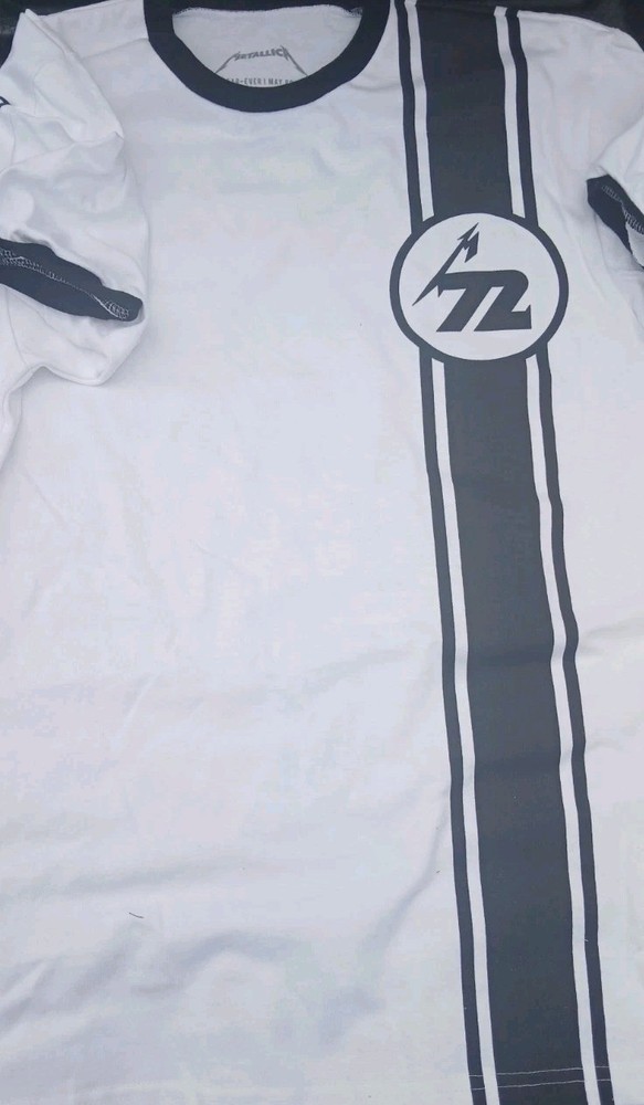 New 2025 Metallica M72 World Tour Dates Racing Stripe Ringer White Shirt 2XL XXl