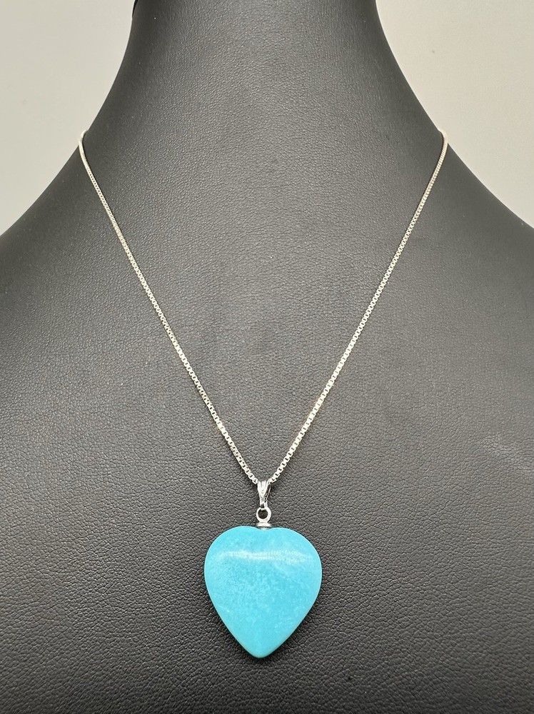 Sterling Silver 925 Italy Howlite Heart Stone Pendant Necklace Box Chain 18”