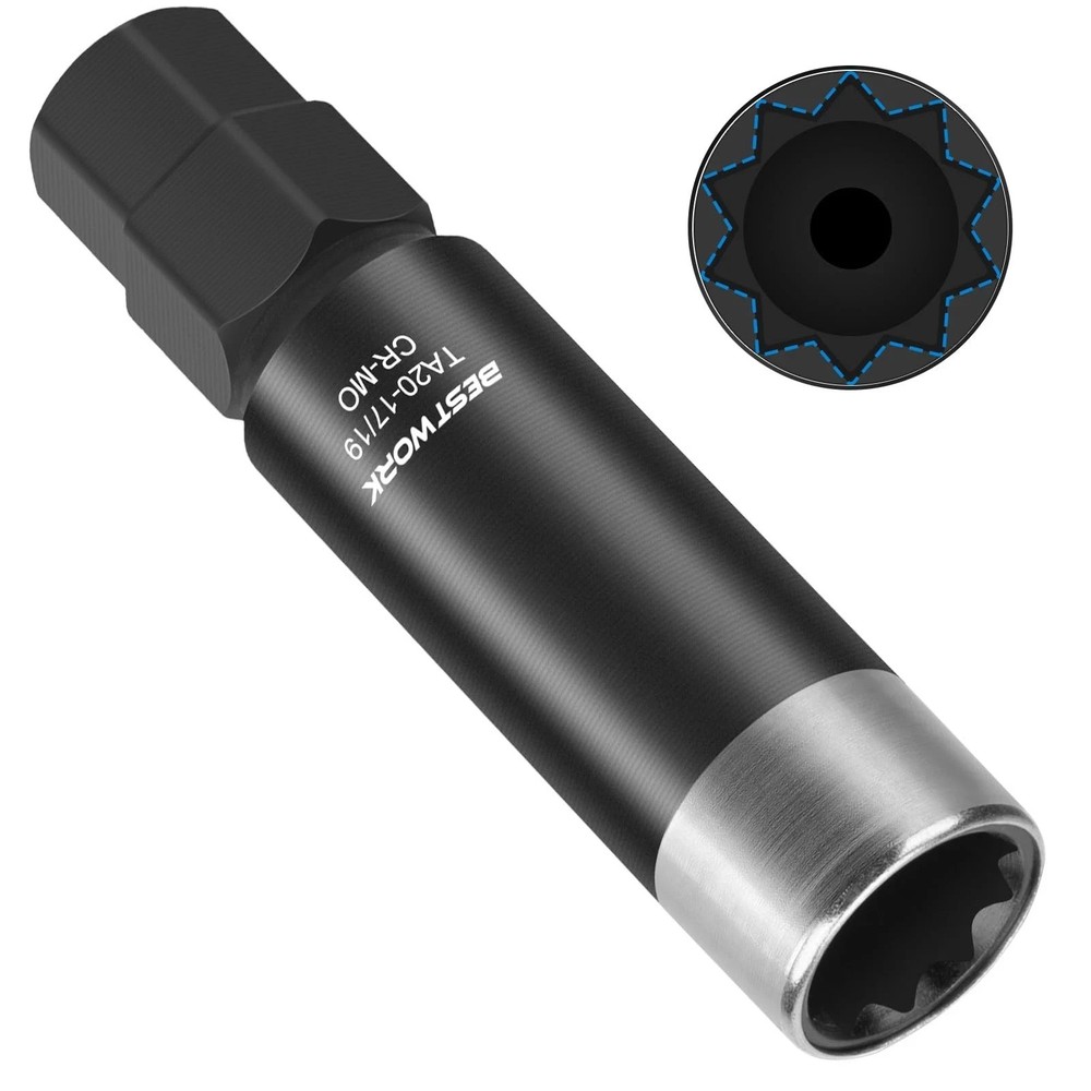 10 Spline Lug Nut Key, 10 Spline Lug Nut Socket with 17mm & 19mm Hex Drive, D...