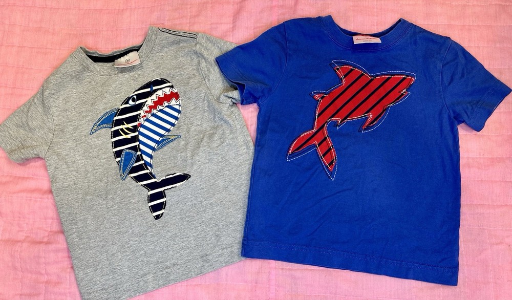 Hanna Andersson Boys’ Shark Graphic Tee Shirts Applique Lot Of 2 Sz 90 (2T-3T)