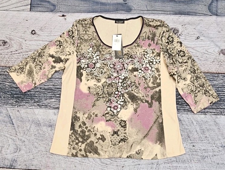 Vintage Vanilla Sugar Women's Size 3X Cream Floral Y2K Rhinestone 3/4 Sleeve