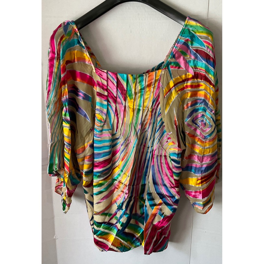 Soft Surroundings Silk Blend Rainbow Abstract Burnout Square Neck Blouse 1X Top