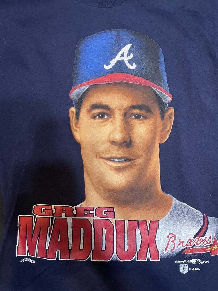 Vintage 90s Atlanta Braves Greg Maddux T-Shirt Men’s M Caricature Graphic Nutmeg