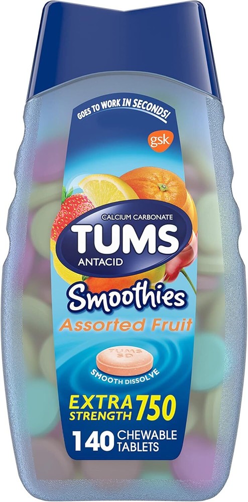 TUMS Smoothies Extra Strength Antacid Chewable Tablets for Heartburn Relief, Ass