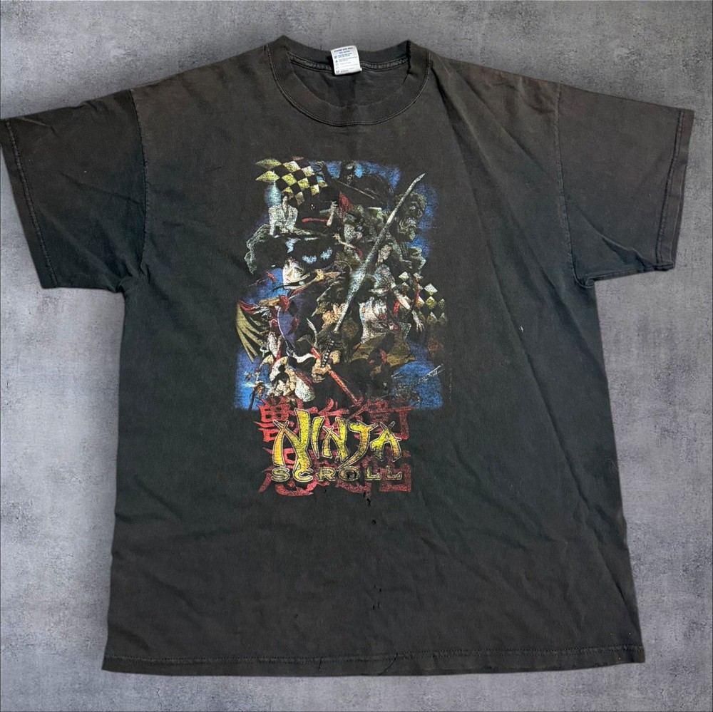 Vintage Ninja Scroll Anime Black Shirt Mens XL Distressed Faded Big Print