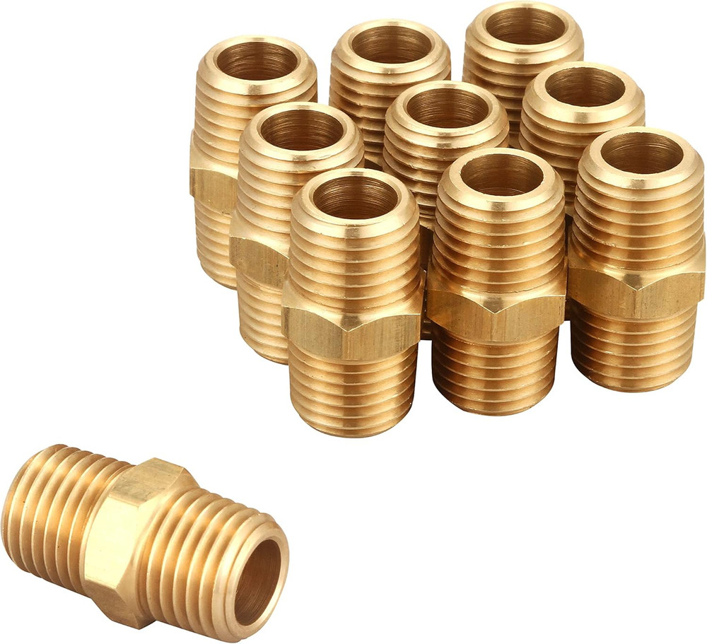 1/4 Inch NPT X 1/4 Inch NPT Male Thread Solid Brass Hex Nipples, Pipe Fitting an