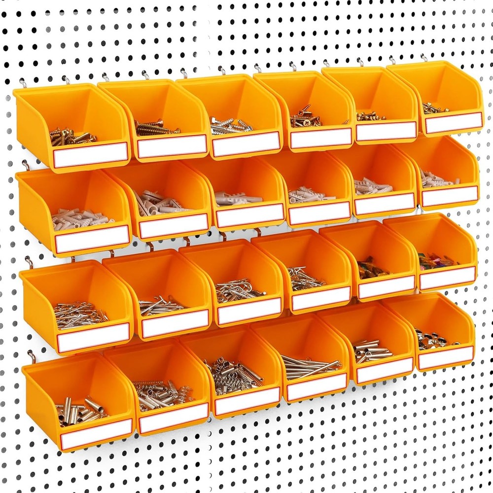 Pegboard Bins Organizer Set 24-Pack - Durable Storage Tray for Screws, Nuts, Bol