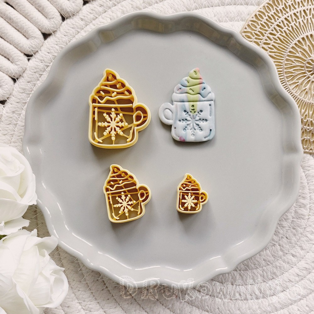 Cup Of Hot Chocolate Christmas Coffee Tea Polymer Clay Cutter For Earring