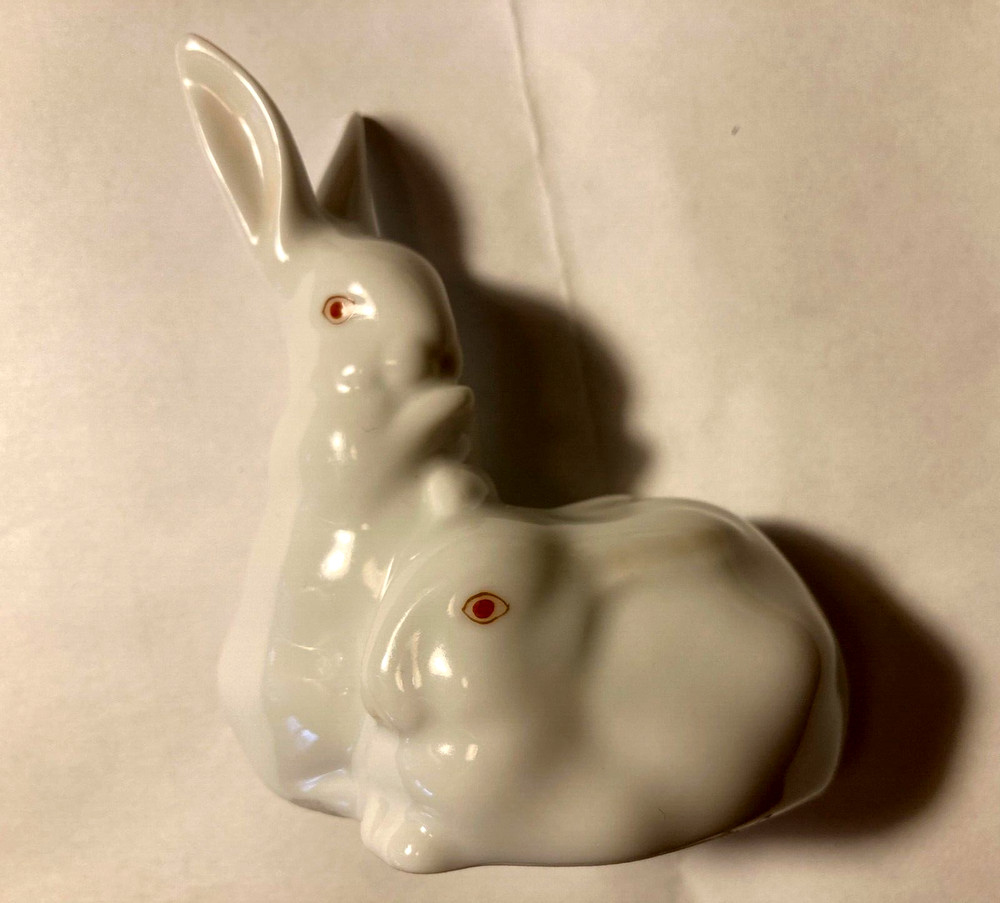 HEREND PAIR OF RABBITS Bunny FIGURINE Porcelain
