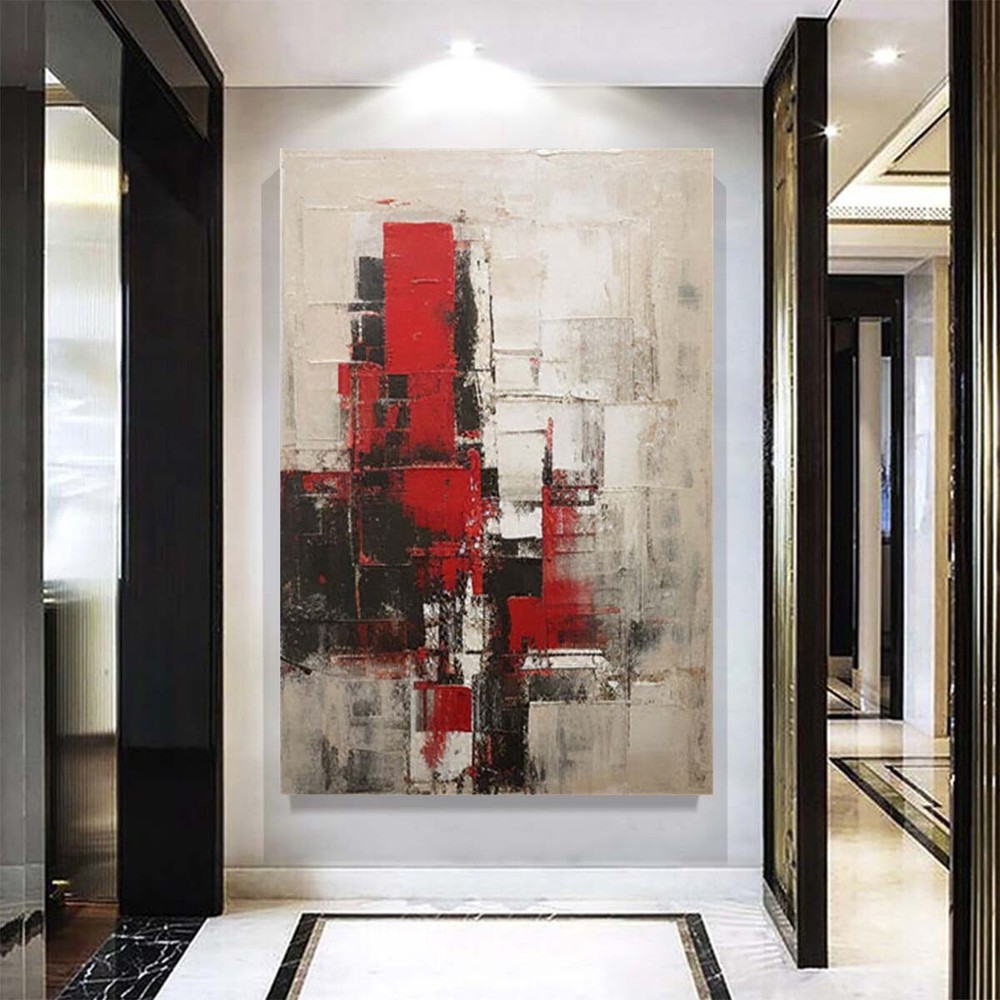 Handmade Oil Painting Red Abstract Art Oil On Canvas For Living Room Black