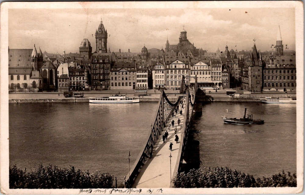 Antique Frankfurt Germany Eiserner Steg Iron Bridge Postcard 1934 Posted [AB]