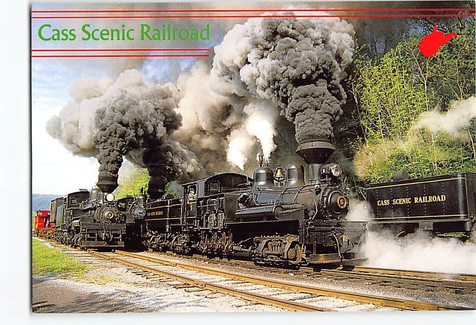 Postcard Cass Steam Locomotive Cass Scenic Railroad State Park West Virginia USA