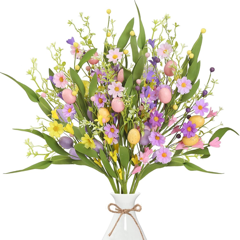 Artificial Easter Stems 6 Pcs Spring Egg Picks with Colorful Daisies Berries ...