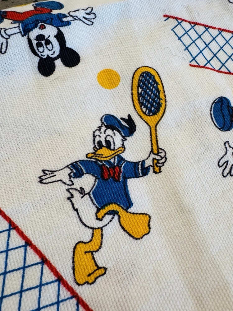 Vintage Cotton Fabric Walt Disney Productions Mickey Donald Daisy Minnie Tennis
