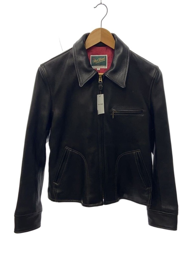 The Flat Head Deerskin/Deerskin/Zip-Up Single Riders Jacket/38/Leather/Blk/Plain