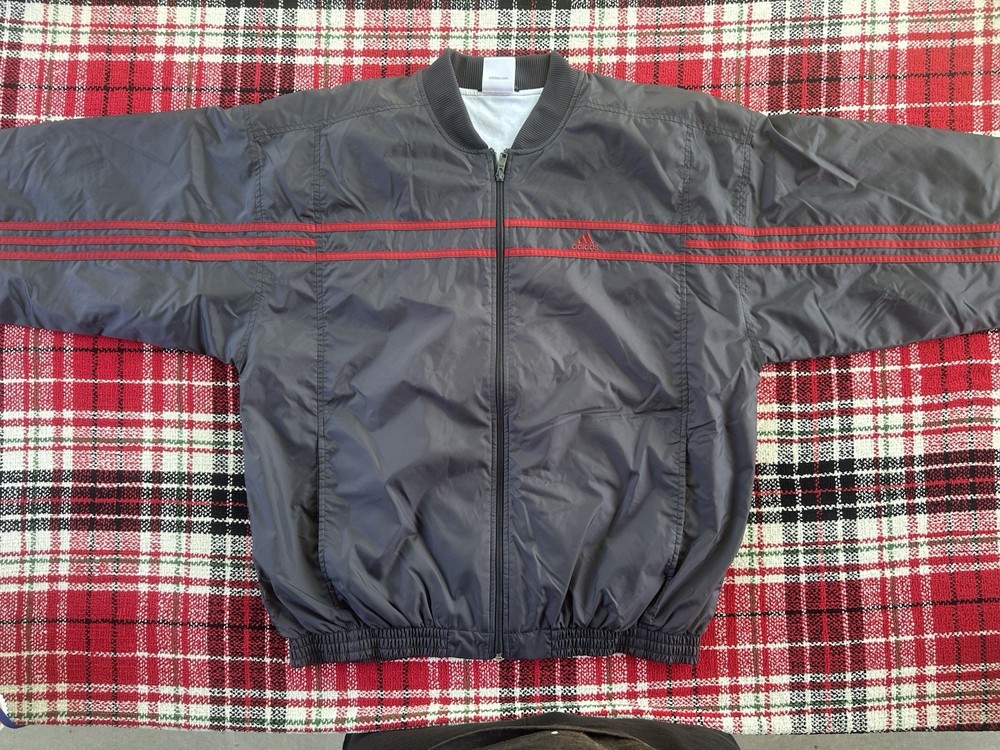 Vtg Adidas Bomber Jacket Mens Large Lined Windbreaker Black Red 3 Stripe Y2K 00s