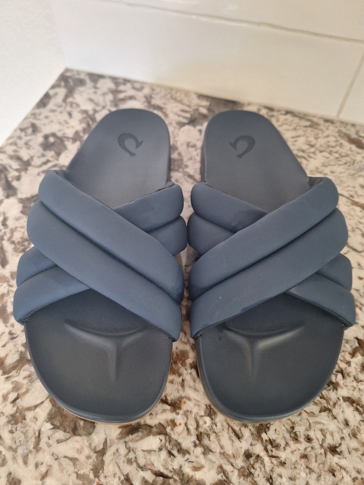 OLUKAI Hila Womens Size 8 Blue Water Friendly Beach Slides Sandals