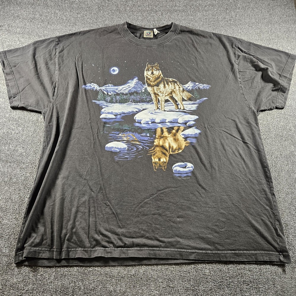 Liquid Blue Shirt Mens 4XL Gray Wolf Reflection Graphic Tee T-Shirt Nature