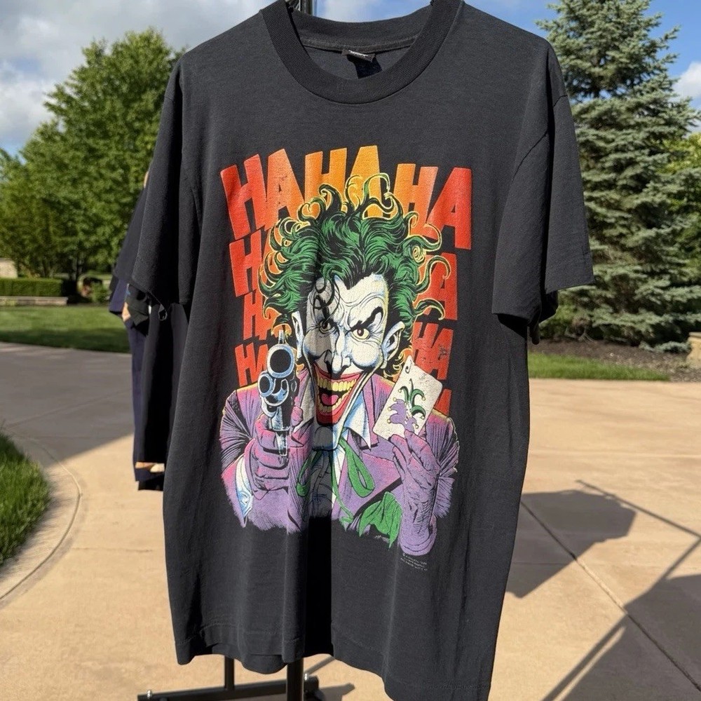 Vintage 80s Screen Stars Best Joker Batman Ha Ha Ha Black Graphic T-Shirt Size L