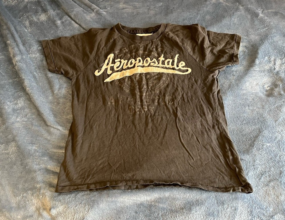 Vintage Y2K Aeropostale Shirt Size Medium Gray Graphic Spell Out