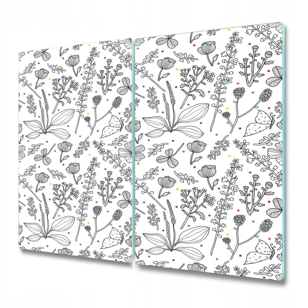 Glass Chopping Board Utensil Board Black and White Flowers Colourful Dots