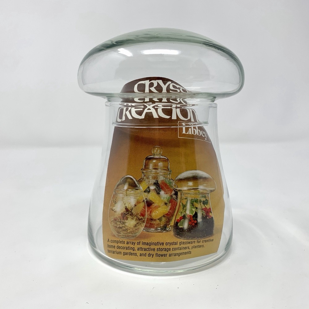 Vtg 70s Libbey Crystal Creations Mushroom Clear Glass Jar Canister 5