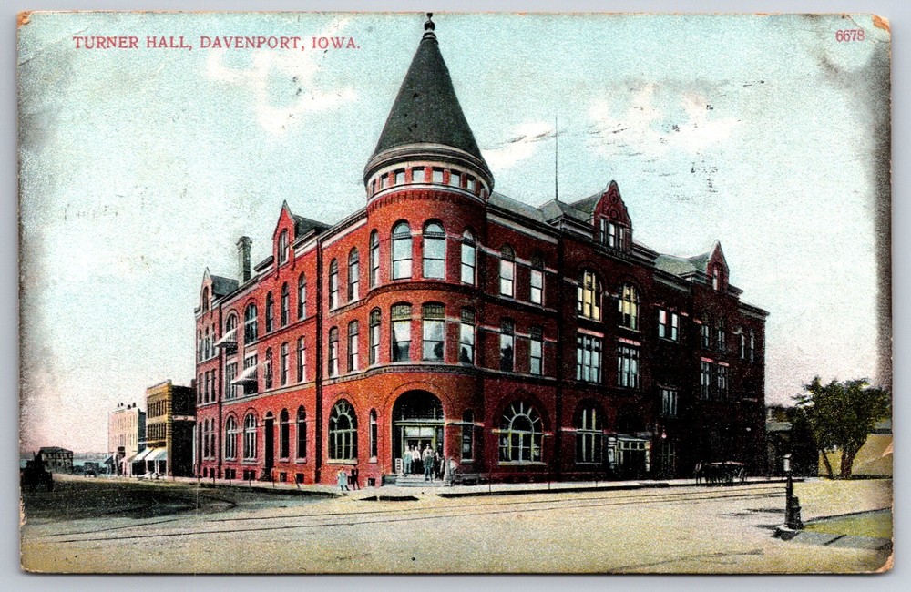 Davenport Iowa~Central Turner Hall Bldg Street View~PM 1910~Vintage Postcard