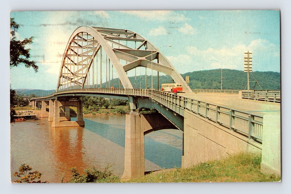 Postcard West Virginia Wheeling WV Fort Henry Bridge Bus 1976 Posted Chrome