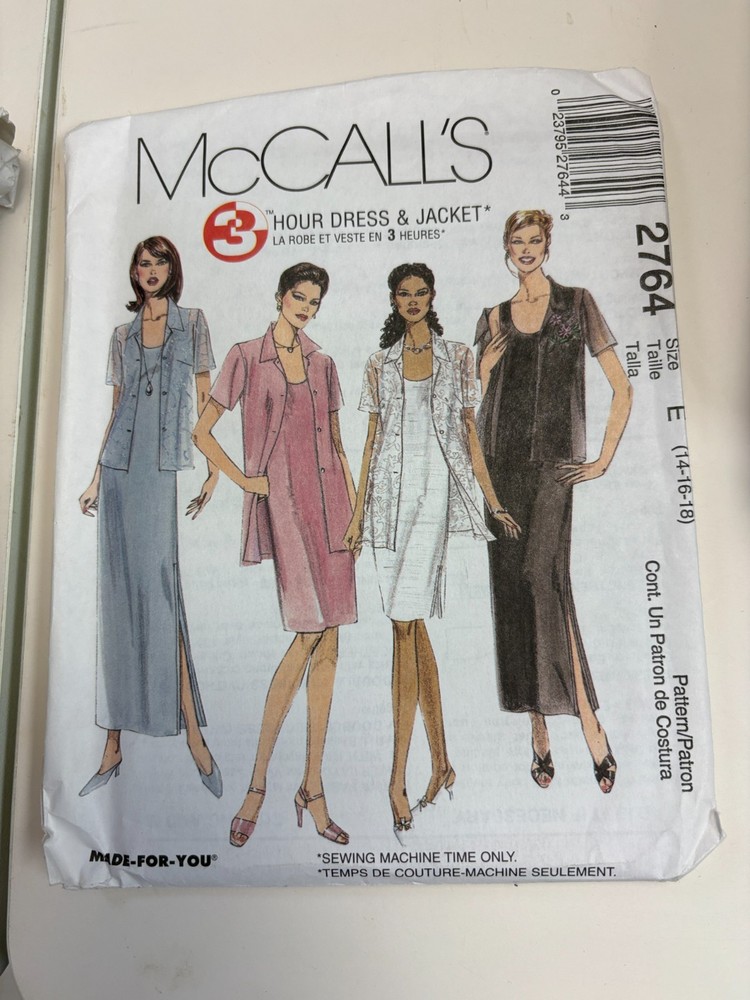 McCall 2764 pattern, 3 Hour Dress and Jacket, Misses Size 14-18, UNCUT