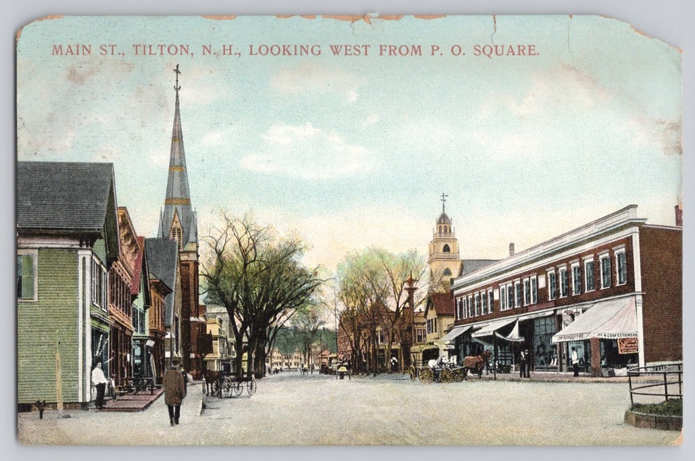 Tilton New Hampshire NH Main Street c1910 Antique Postcard -trimmed rough edges