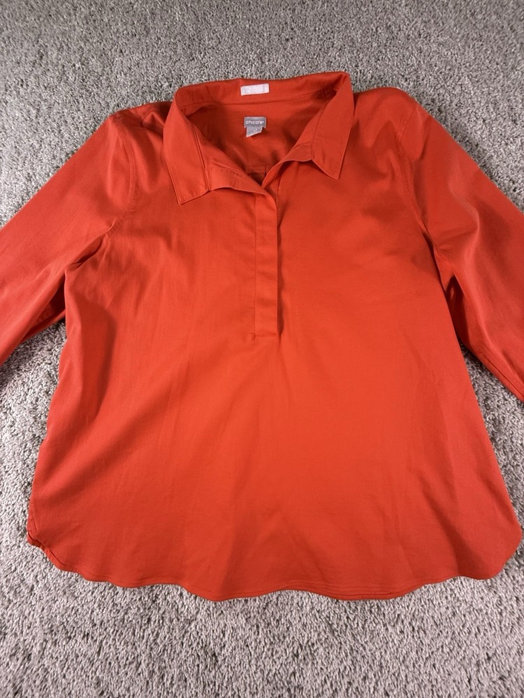 Chico’s Size 4 (20) Women’s Top No Iron Red 1/2 Button Closure In Front