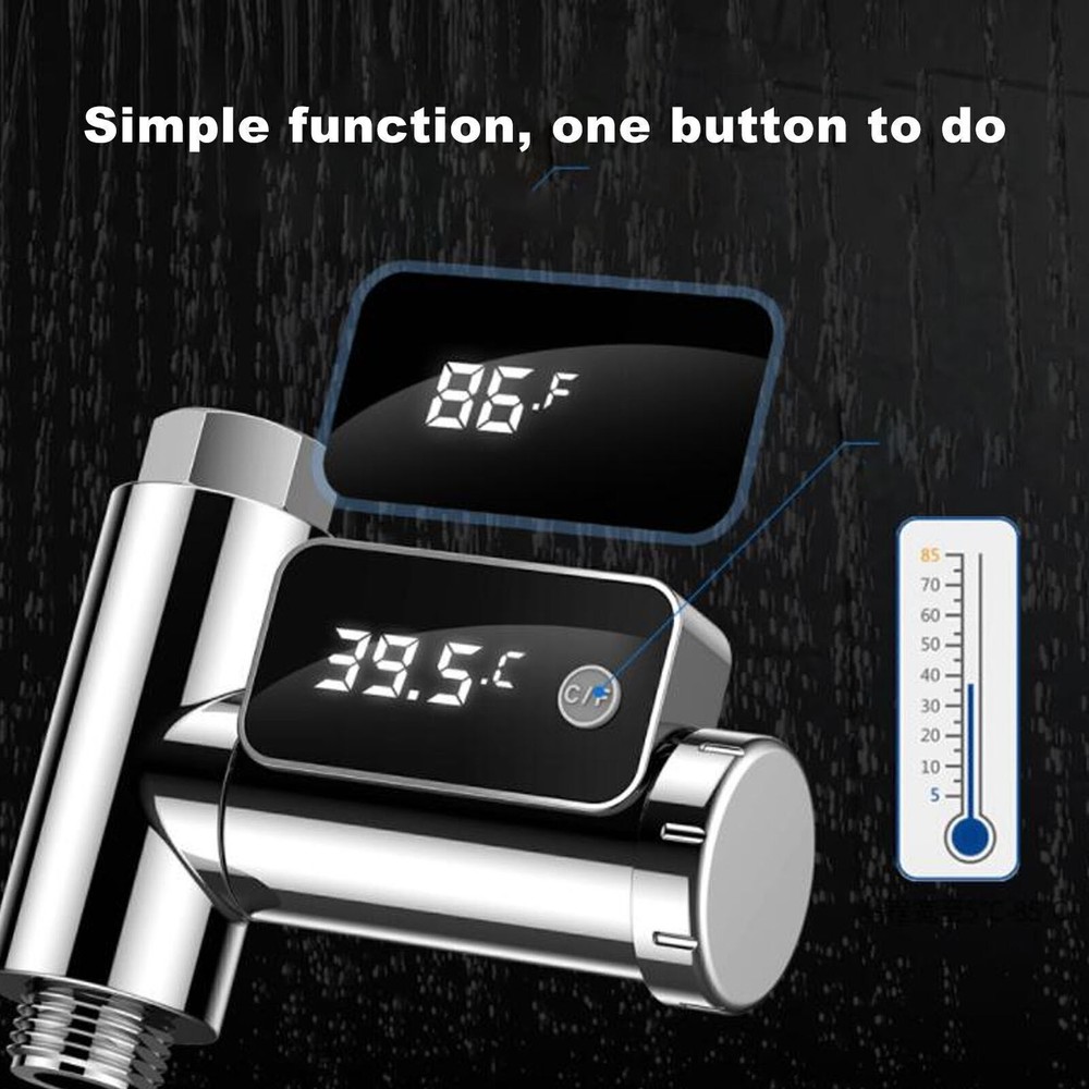LED Display Water Shower Thermometer Rotatable Screen Waterproof Easy to Read