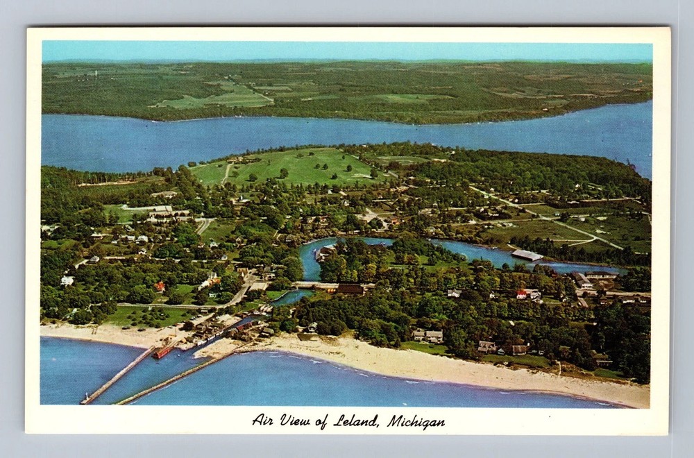 Leland MI-Michigan Aerial Of Town Area Vintage Postcard